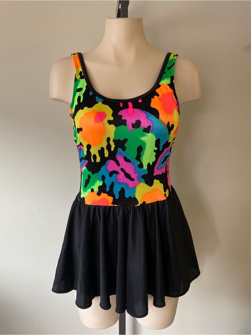 80s 90s Vintage Neon One Piece Swim Dress Vaporwave Swimwear Retro Beach